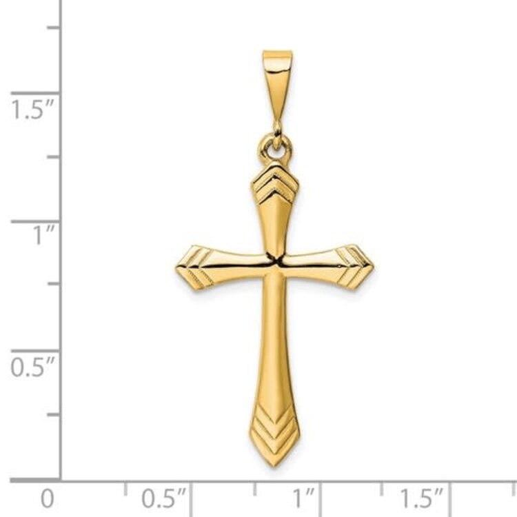 77232 14K YELLOW GOLD POINTY EDGES WITH MULTIPLE LINE DESIGN HIGH POLISHED CROSS