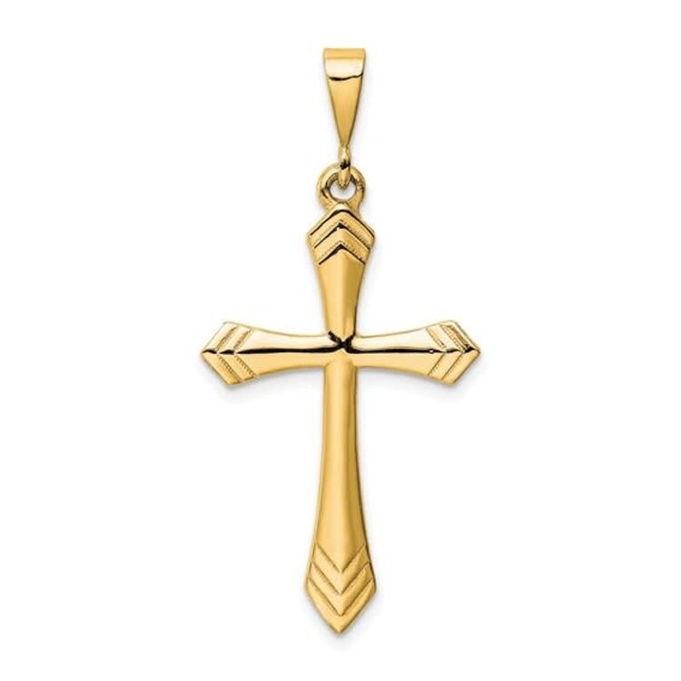 77232 14K YELLOW GOLD POINTY EDGES WITH MULTIPLE LINE DESIGN HIGH POLISHED CROSS