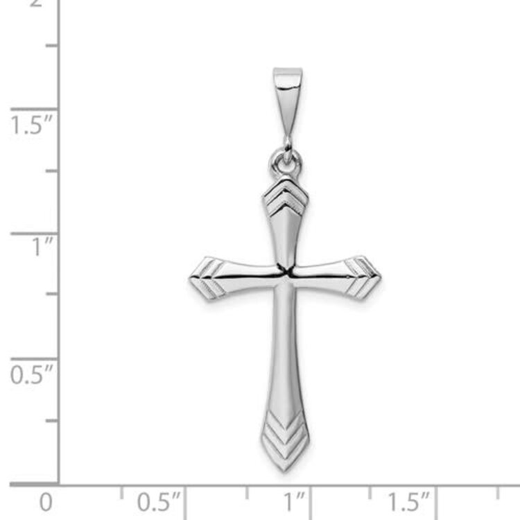 77233 14K WHITE GOLD POINTY EDGES WITH MULTIPLE LINE DESIGN HIGH POLISH CROSS