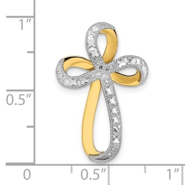 77235 14K TWO TONE TWISTED TEXTURED AND HIGH POLISHED RIBBON CROSS