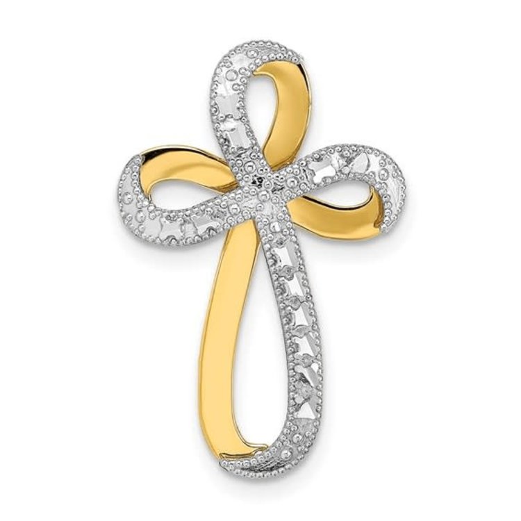 77235 14K TWO TONE TWISTED TEXTURED AND HIGH POLISHED RIBBON CROSS