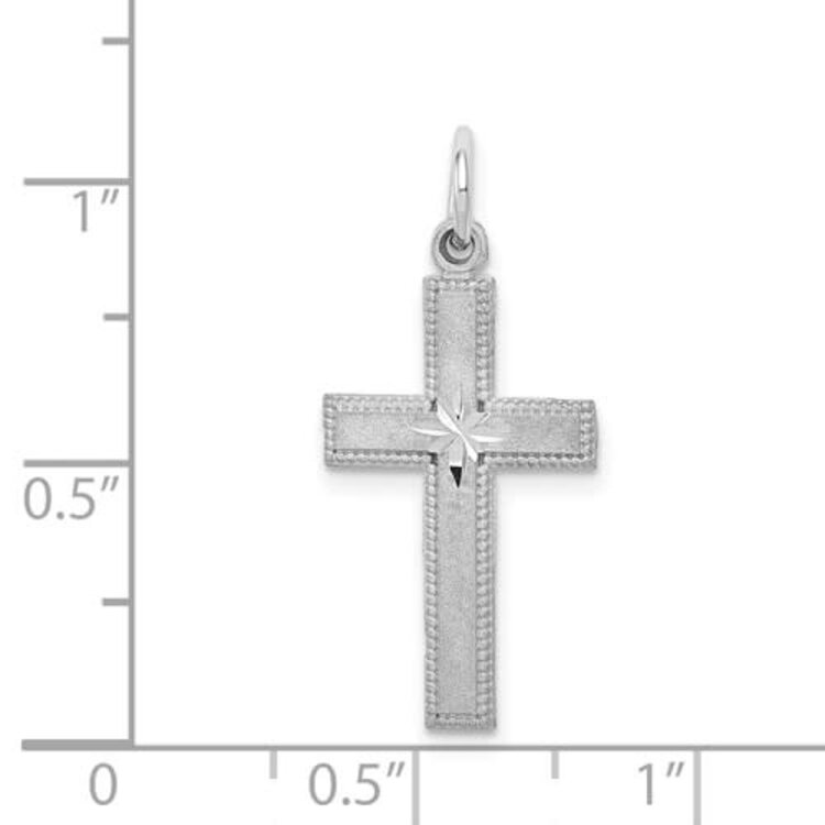 77238 14K WHITE GOLD LASER FINISH STARBURST CENTER BEADED EDGES CROSS