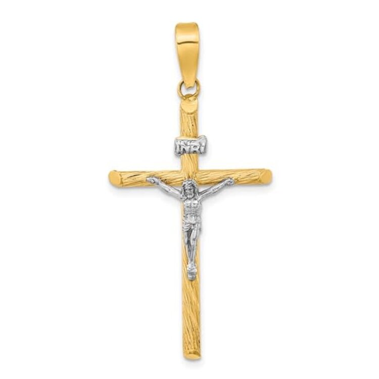 77239 14K TWO TONE TRADITIONAL INRI TEXTURED CRUCIFIX
