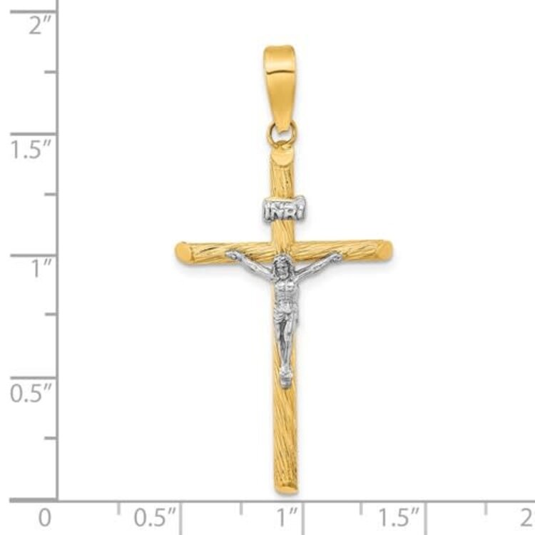 77239 14K TWO TONE TRADITIONAL INRI TEXTURED CRUCIFIX