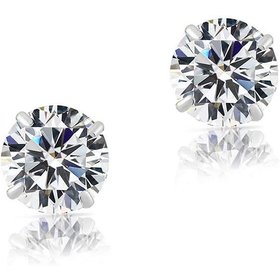 30516 14K WHITE GOLD 4MM ROUND CUBIC ZIRCONIA SCREW BACKS