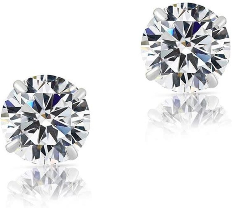 30516 14K WHITE GOLD 4MM ROUND CUBIC ZIRCONIA SCREWBACKS