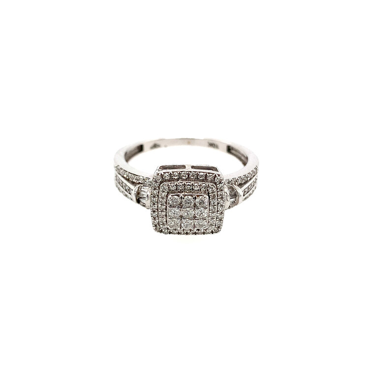 40242 10K WHITE GOLD .30TCW DIAMOND SQUARE CENTER WITH DOUBLE HALO RING