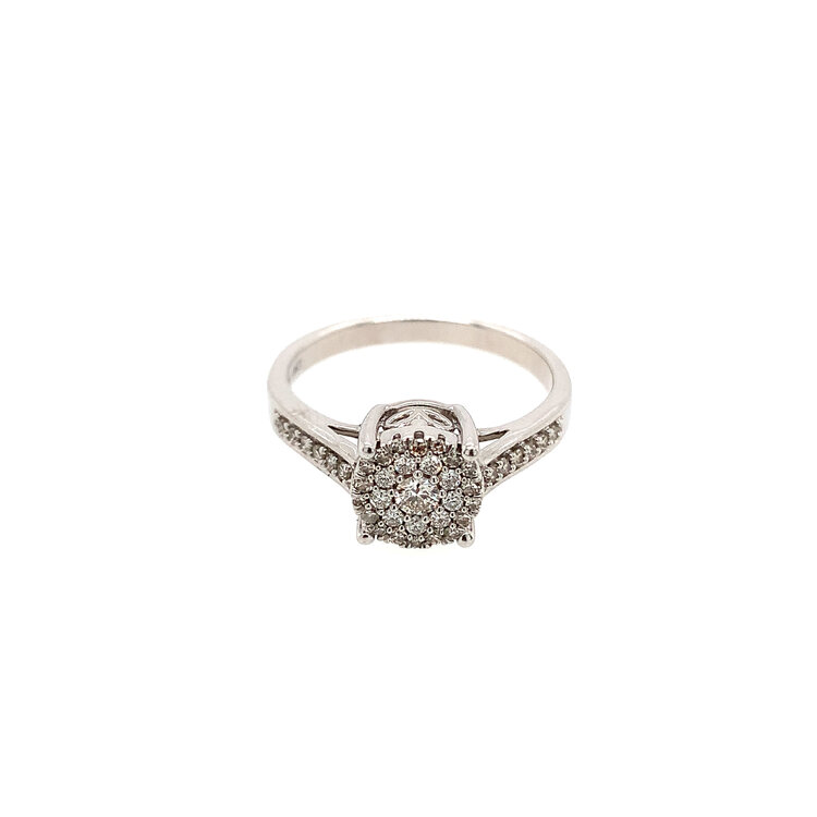 40252 10K WHITE GOLD .33TCW DIAMOND CLUSTER WITH FILIGREE UNDERCARRIAGE BEAD SET RING
