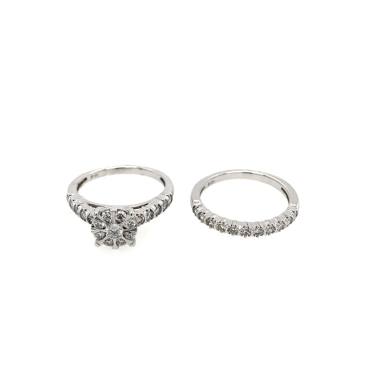 40247 10K WHITE GOLD 1TCW MIRACLE SET CLUSTER DIAMOND SIDES WITH MATCHING DIAMOND CURVED BAND