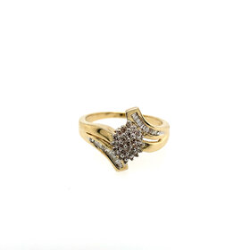 40266 10K YELLOW GOLD .25TCW DIAMOND MARQUISE SHAPED CLUSTER WITH POINTED BAGUETTE WRAPPED RING (FINAL SALE)