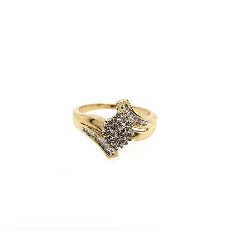 40266 10K YELLOW GOLD .25TCW DIAMOND MARQUISE SHAPED CLUSTER WITH POINTED BAGUETTE WRAPPED RING (FINAL SALE)