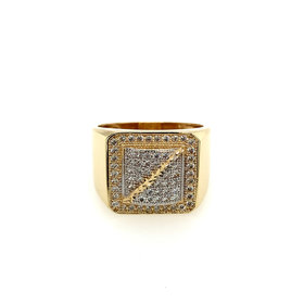 45045 10K YELLOW GOLD SQUARE WITH DIAMOND CUT STRIPE DOWN CENTER OF SQUARE CUBIC ZIRCONIA MENS RING