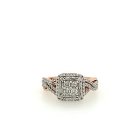 40235 10K ROSE GOLD .62.5TCW DIAMOND SQUARE TOP CLUSTER WITH DOUBLE DIAMOND TWIST SHANK RING