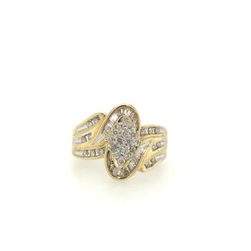 40239 10K YELLOW GOLD .50TCW MARQUISE SHAPE CLUSTER WITH SWIRL DESIGN RING