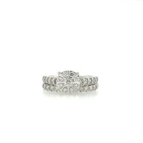 40276 10K WHITE GOLD 1TCW DIAMOND ROUND CLUSTER MIRACLE SET WITH SHARED PRONG SETTING AND MATCHING DIAMOND BAND