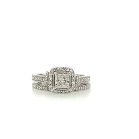 40243 10K. WHITE GOLD .50TCW DIAMOND MIRACLE CENTER WITH MILGRAIN BORDER HALO RING WITH MATCHING BAND