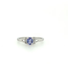 40287 14K WHITE GOLD OVAL TANZANITE CENTER WITH .06TCW DIAMOND SIDE STONES BIRTH STONE RING