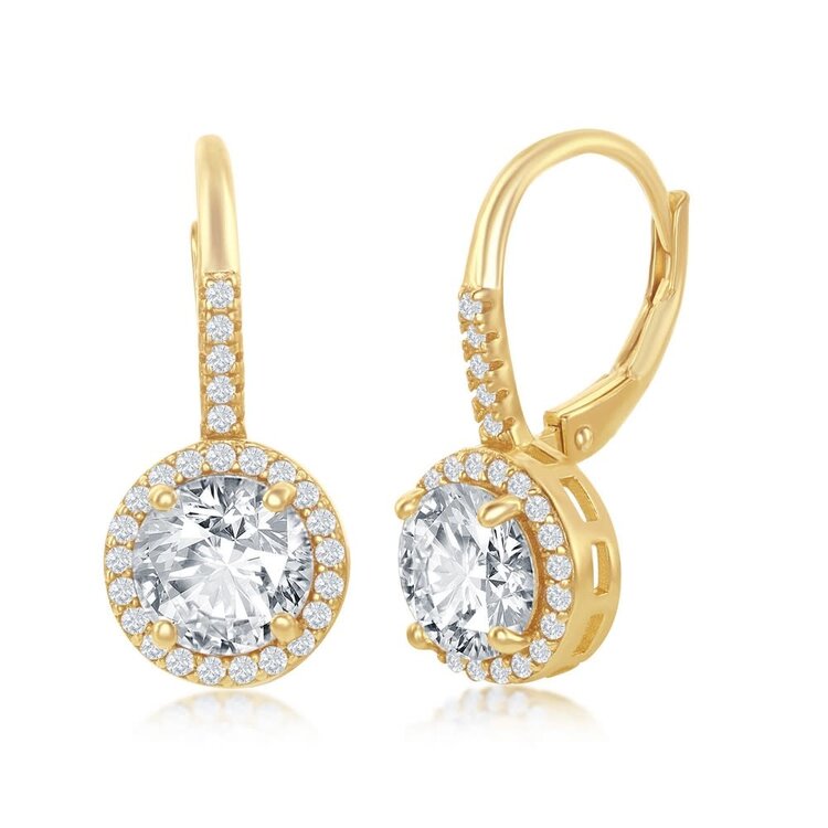 D-7247-GP Sterling Silver Round CZ Halo Earrings - Gold Plated