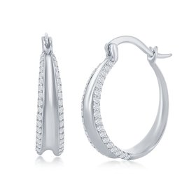 D-7849 Sterling Silver Double CZ Hoop Earrings