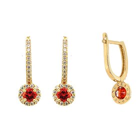 30869 14K YELLOW GOLD CUBIC ZIRCONIA HUGGIES WITH DROP ORANGE ROUND GEMSTONE HALO