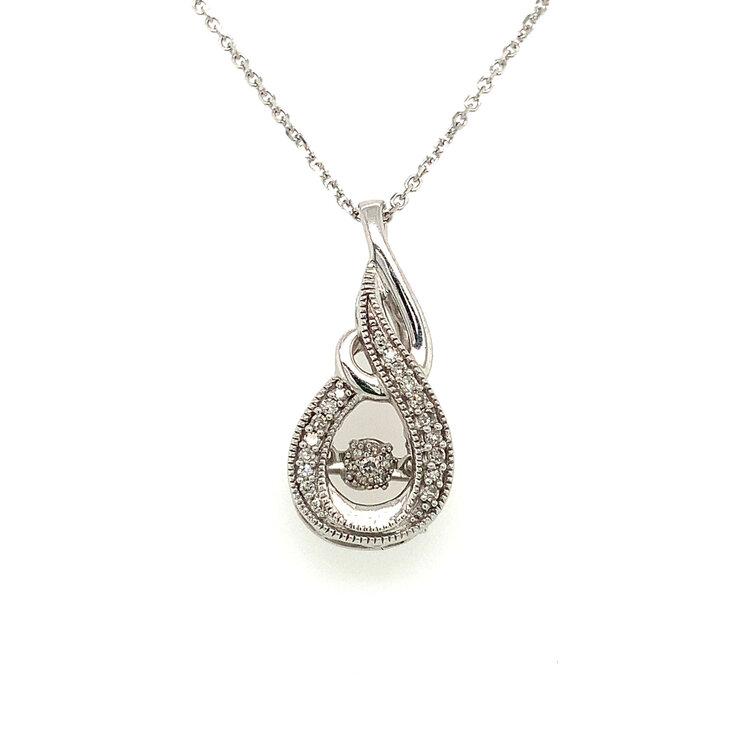 70331 10K WHITE GOLD DANCING DIAMOND SWIRL PENDANT