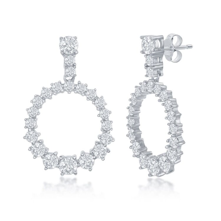 D-7585 Sterling Silver Open Circle Cubic Zirconia Earrings