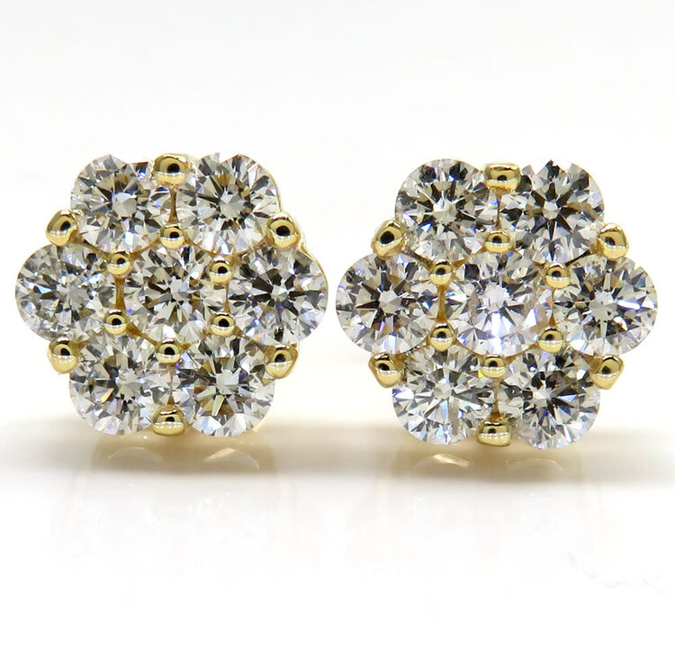 30878 14K YELLOW GOLD .50TCW DIAMOND CLUSTER FLOWER SCREW BACK STUDS