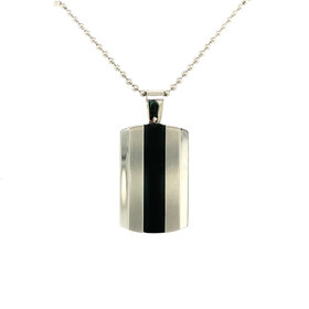 SP44 ITALGEM STAINLESS STEEL BLACK POLISH STRIPED DOG TAG 22" BEAD LINK CHAIN NECKLACE