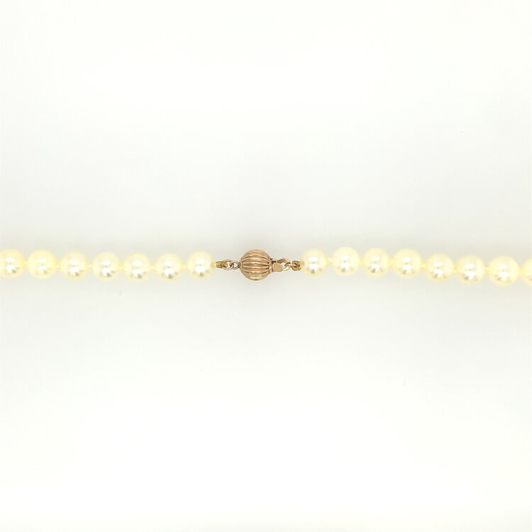 60086 14K YELLOW GOLD SPIRAL LOCK 17" CREAM COLORED FRESHWATER PEARL NECKLACE (6.5-7MM)