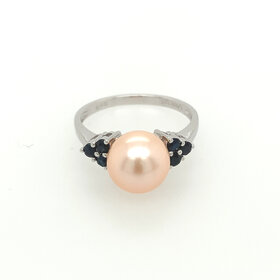 40291 14K WHITE GOLD PEACH PEARL (8.85MM) WITH SAPPHIRE RING