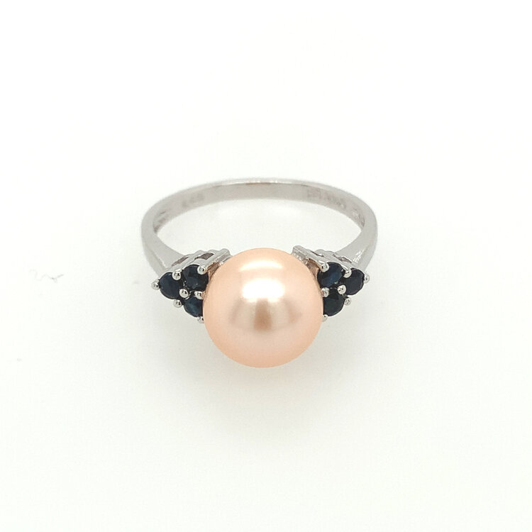 40291 14K WHITE GOLD PEACH PEARL (8.85MM) WITH SAPPHIRE RING