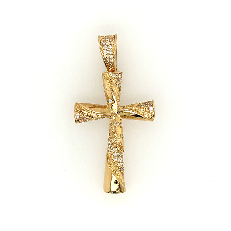 77160 14K YELLOW GOLD CUBIC ZIRCONIA WRAP DESIGN CROSS