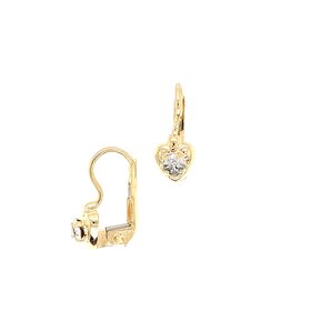 30883 14K YELLOW GOLD HEART CUBIC ZIRCONIA LEVERBACK HANGING EARRINGS
