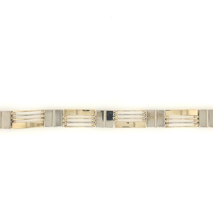 25025 14K 2 TONE BAR FANY OPEN BAR MENS BRACELET 8'' 10.5MM