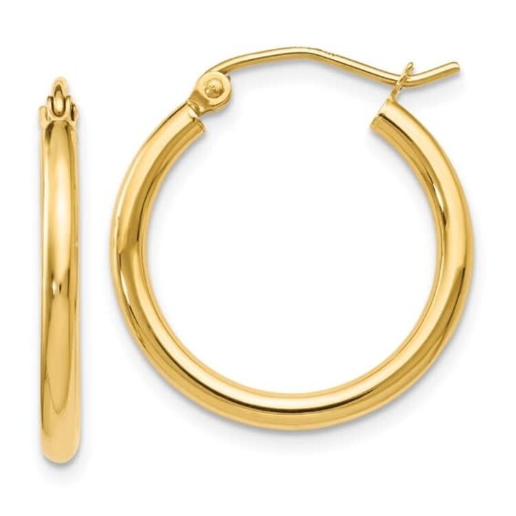 30891 14K YELLOW GOLD 1" 2MM HIGH POLISH TUBE HOOPS