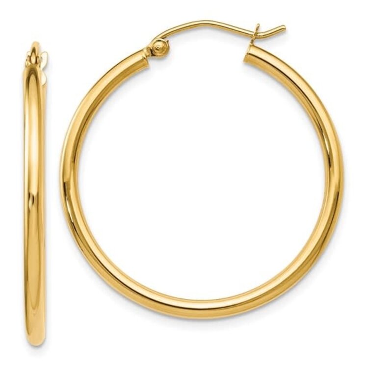 30889 14K YELLOW GOLD 3MM 1.75" TUBE HOOPS