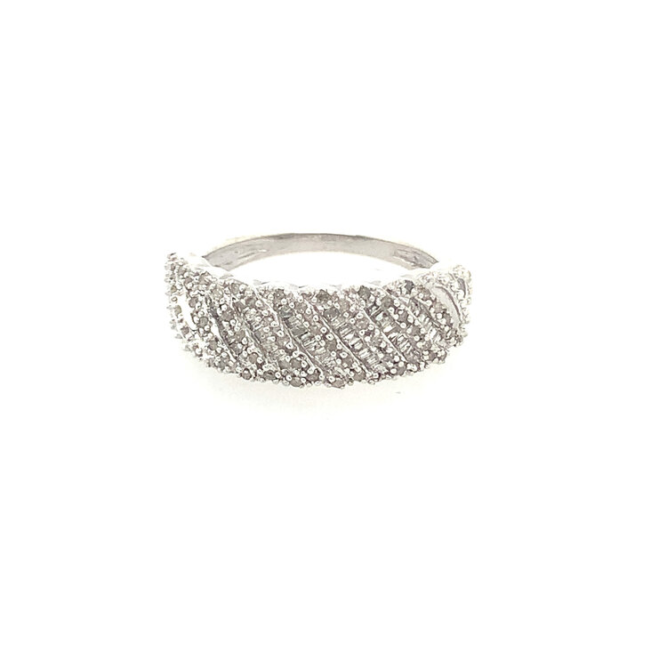 80685 STERLING SILVER .35 DIAMOND WAVED CHANNEL SET BAGUETTE WITH ROUND DIAMOND RING