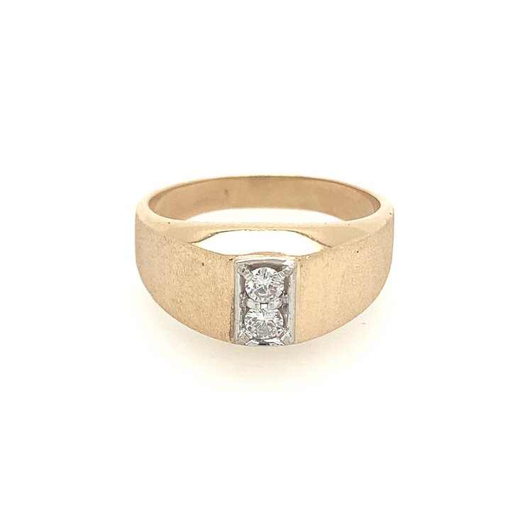 45053 14K YELLOW GOLD .24TCW 2 DIAMOND LASER FINISH MENS RING
