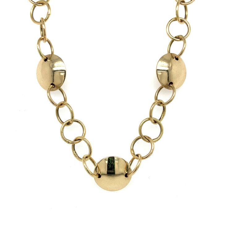 60101 14K YELLOW GOLD 17'' ROLO PUFFY DISC NECKLACES