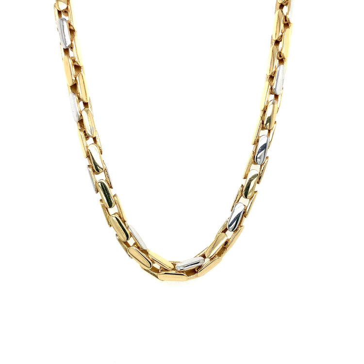 50274 14K 2 TONE GOLD 22'' FANCY ROUNDED MECHANIC LINK CHAIN 4.3MM