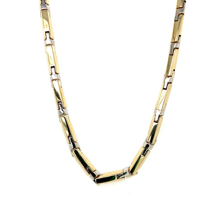 50275 14K TWO TONE 21''FANCY ROUNDED MECHANIC LINK CHAIN 3.9MM