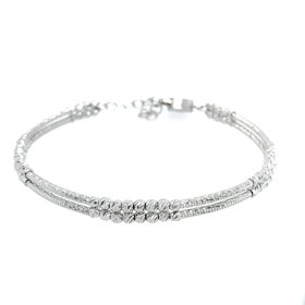20232 14K WHITE GOLD DOUBLE ROW MOON CUT BEADS FANCY BANGLE BRACELET