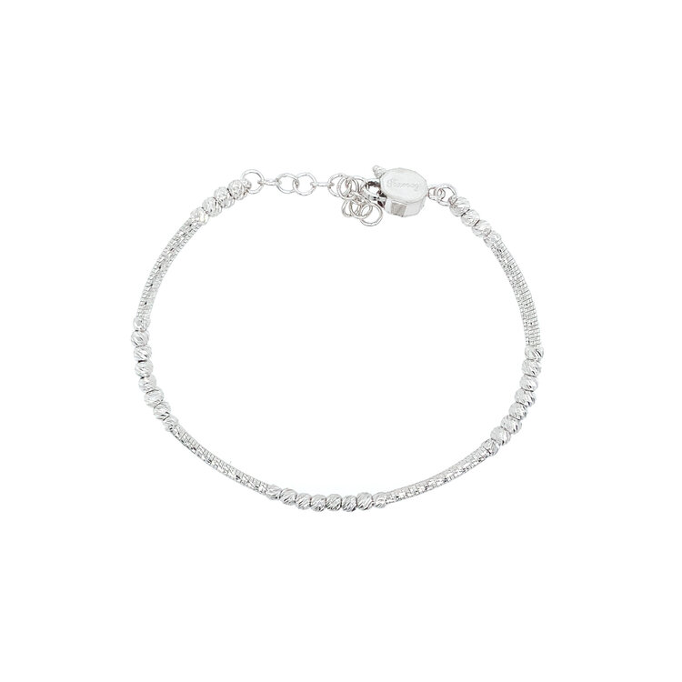 20232 14K WHITE GOLD DOUBLE ROW MOON CUT BEADS FANCY BANGLE BRACELET