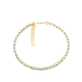 20230 14K TWO TONE DOUBLE ROW MOON CUT BEADS BAR FANCY BANGLE BRACELET