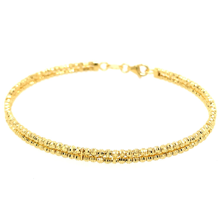 20238 14K YELLOW GOLD DOUBLE ROW FACETED BEADS BANGLE BRACELET