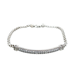 20234 14K WHITE GOLD PAVE CUBIC ZIRCONIA BAR ROUNDED BOX LINK BRACELET