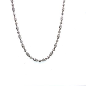 60110 14K WHITE GOLD 16'' DIAMOND CUT ROUND AND OVAL BEADED NECKLACE