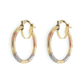 30904 14K TRI COLOR DIAMOND CUT AND TEXTURED 2.2MM HOOPS .95''
