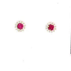 30917 14K YELLOW GOLD PINK CUBIC ZIRCONIA CENTER WITH HALO SCREW BACK STUDS 5.3mm