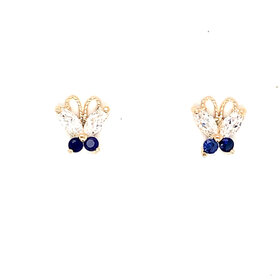 30933 14K YELLOW GOLD DARK BLUE AND WHITE CUBIC ZIRCONIA BUTTERFLY SCREW BACK STUDS 6.5MM